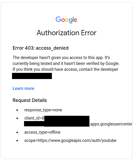 Authorization Error from Google