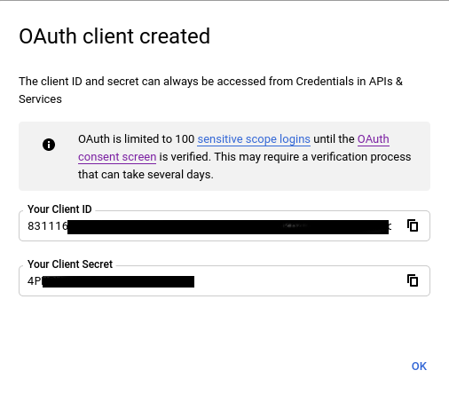 OAuth client created