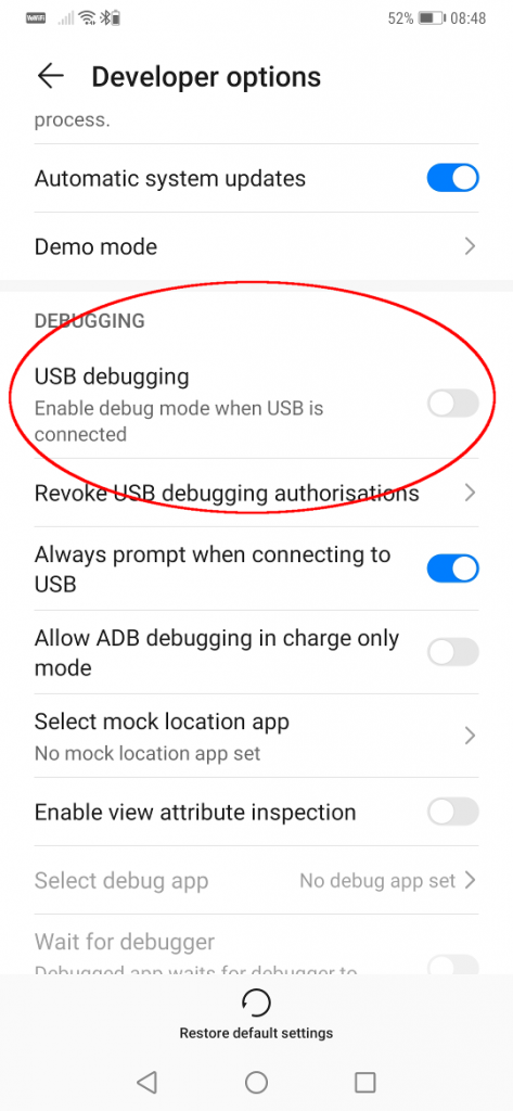 Enable USB debugging in Huawei EMUI Android