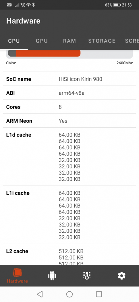 CPU Info on Huawei Mate 20 Pro