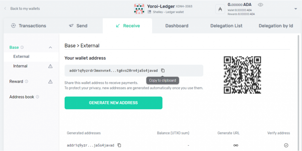 Receive ADA with Yoroi Ledger