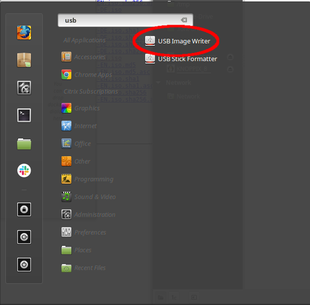 USB Image Writer in Linux Mint