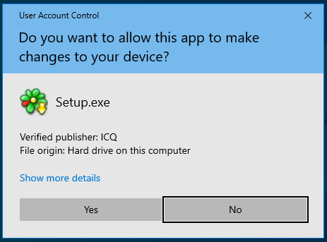 Windows asks for permission to install ICQ