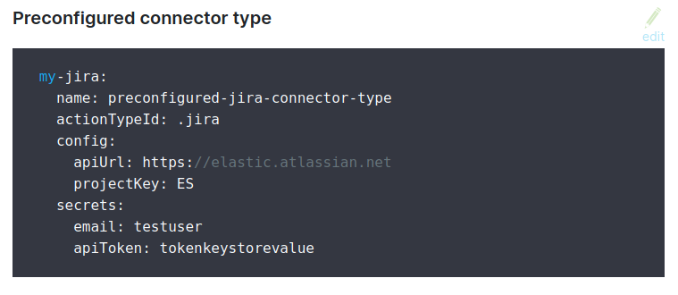 Example of an external connector configuration in Elasticsearch