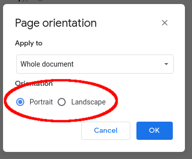 Changing page orientation in Google Docs