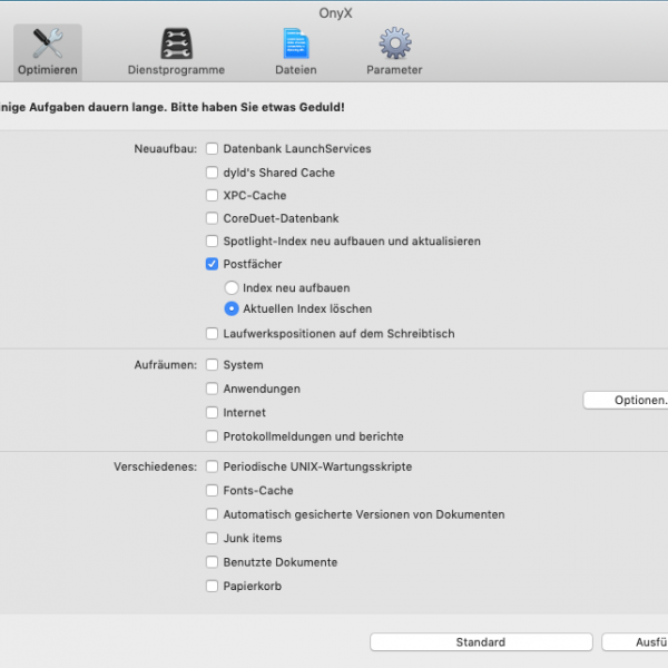 Onyx to fix mac Mail index