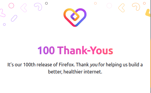 Firefox version 100 startup greeting