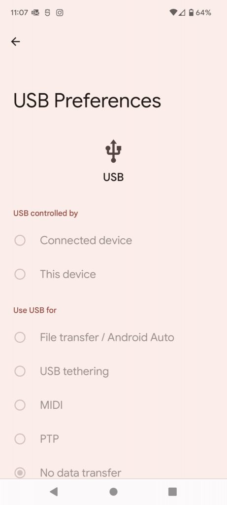 USB preferences are greyed out after connecting a USB-C cable