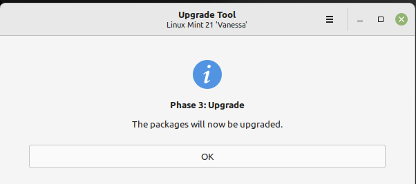 Upgrade tool phase three will start upgrading the packages