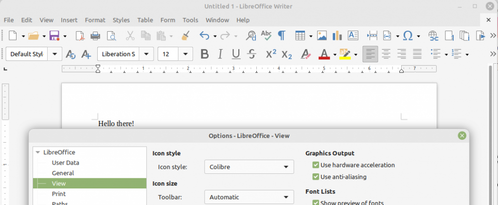 LibreOffice with icon style Colibre