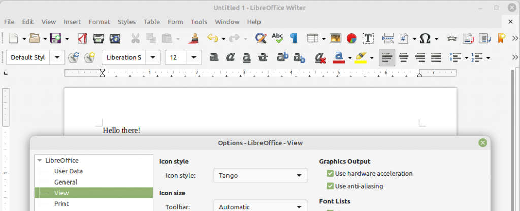 LibreOffice with icon style Tango