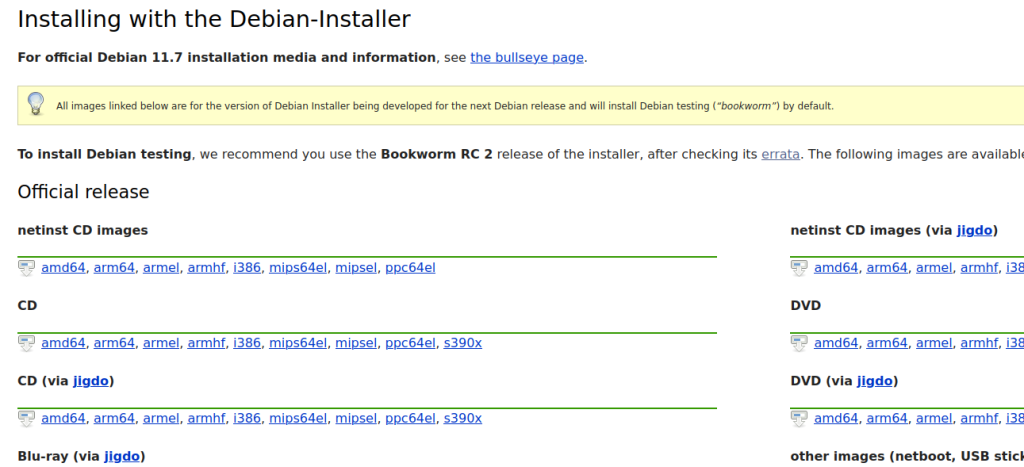 Debian Bookworm installation media