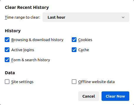 Clear recent history in Firefox