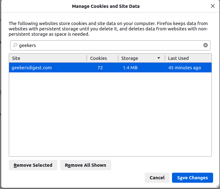 Manage Cookies and Cached Data for a specific domain