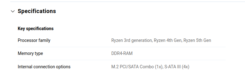 ASRock motherboard specifications lists supported AMD Ryzen CPU generations