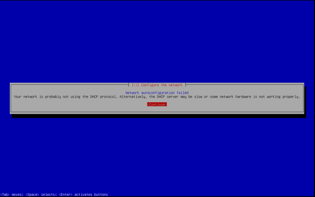 Automated (DHCP) network configuration failed