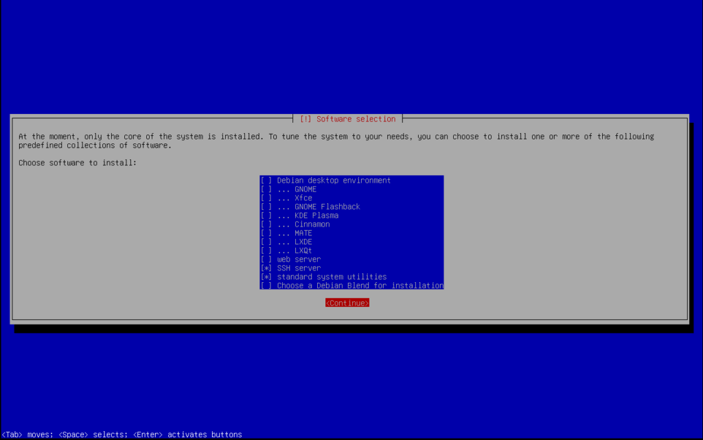 No desktop environment selected but SSH server to be installed