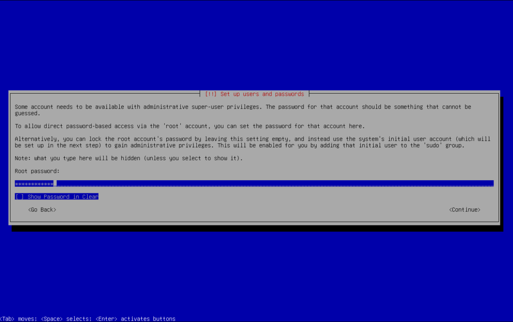Create the root password