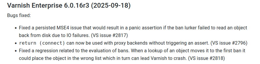 Varnish Enterprise 6.0.16r3 fixes the regression