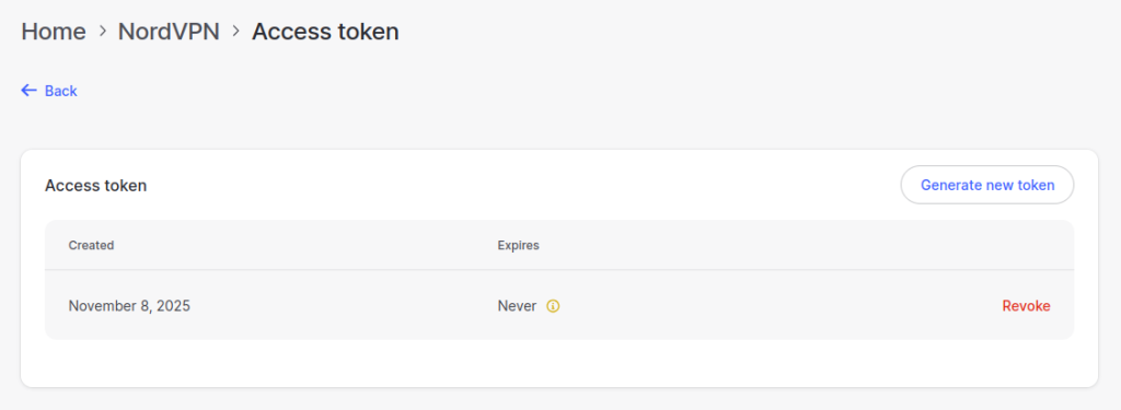 Generate new token in NordVPN.