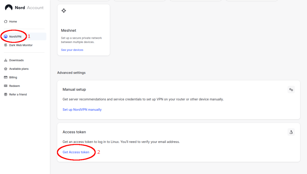 Get a NordVPN access token for Kodi device.