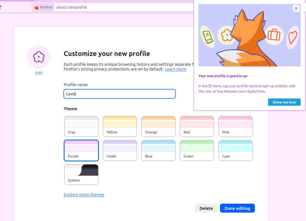 Customize new profile in Firefox