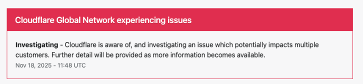 Cloudflare status confirms global issues