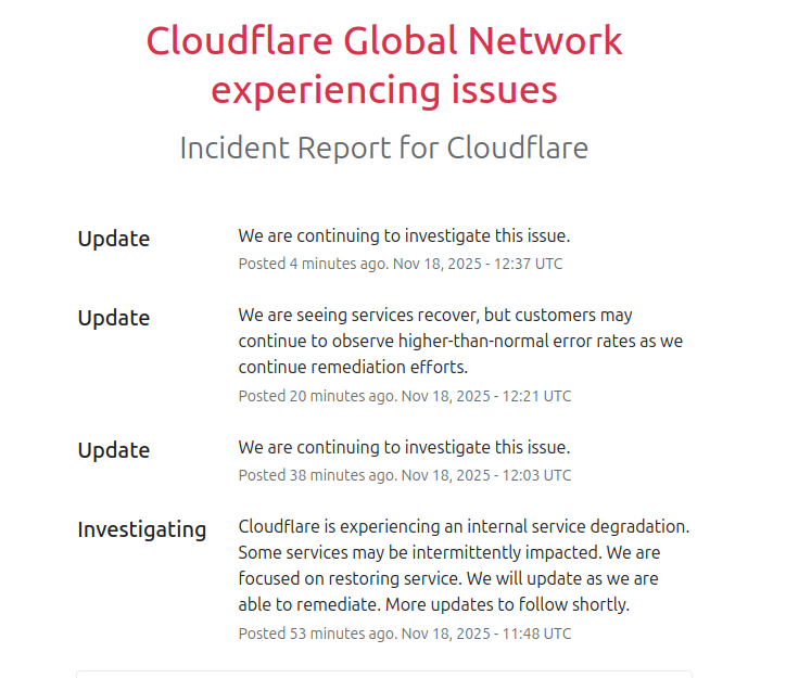 Cloudflare incident updates