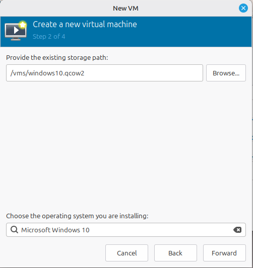 Create new virtual machine from existing qcow2 disk image.