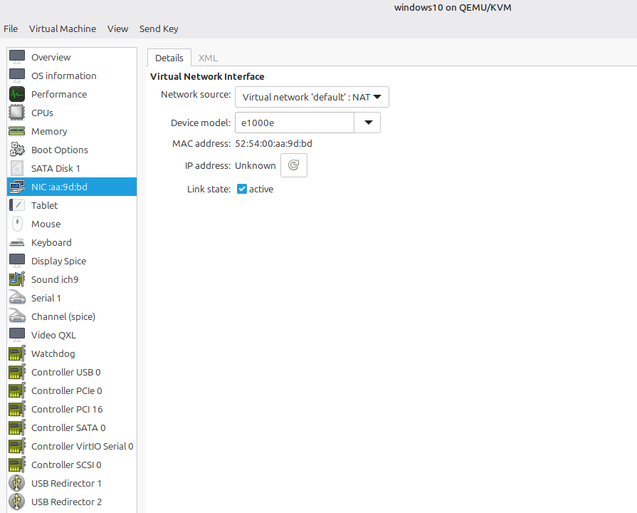 Virtual machine settings and details in virt-manager