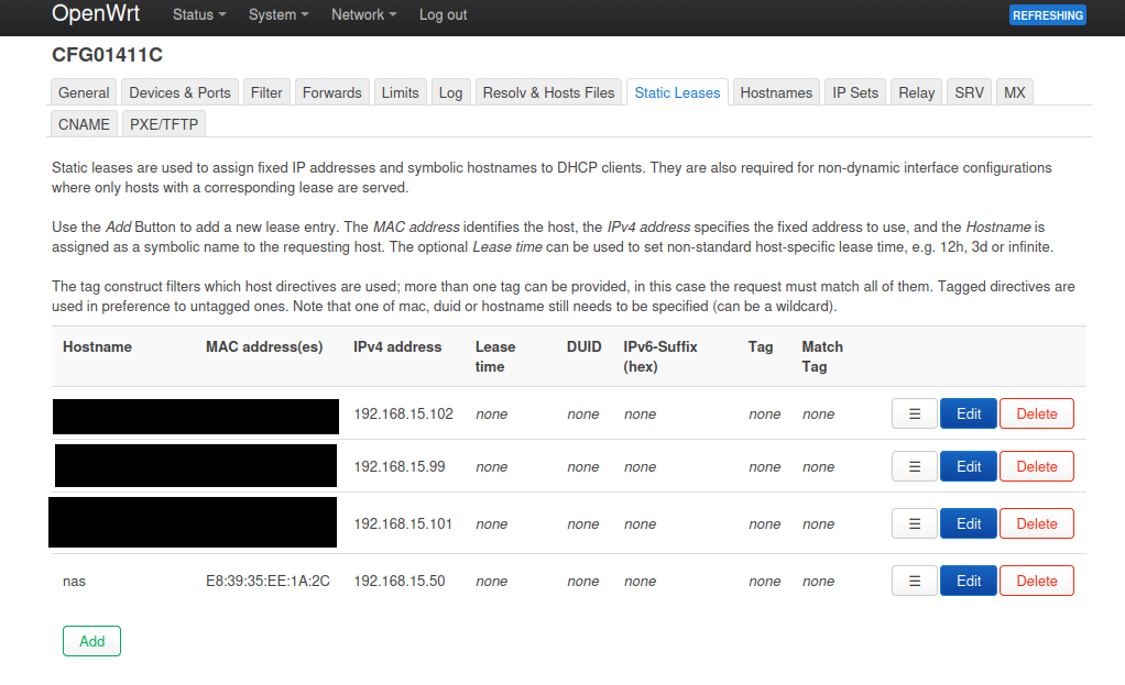 OpenWRT static DHCP leases